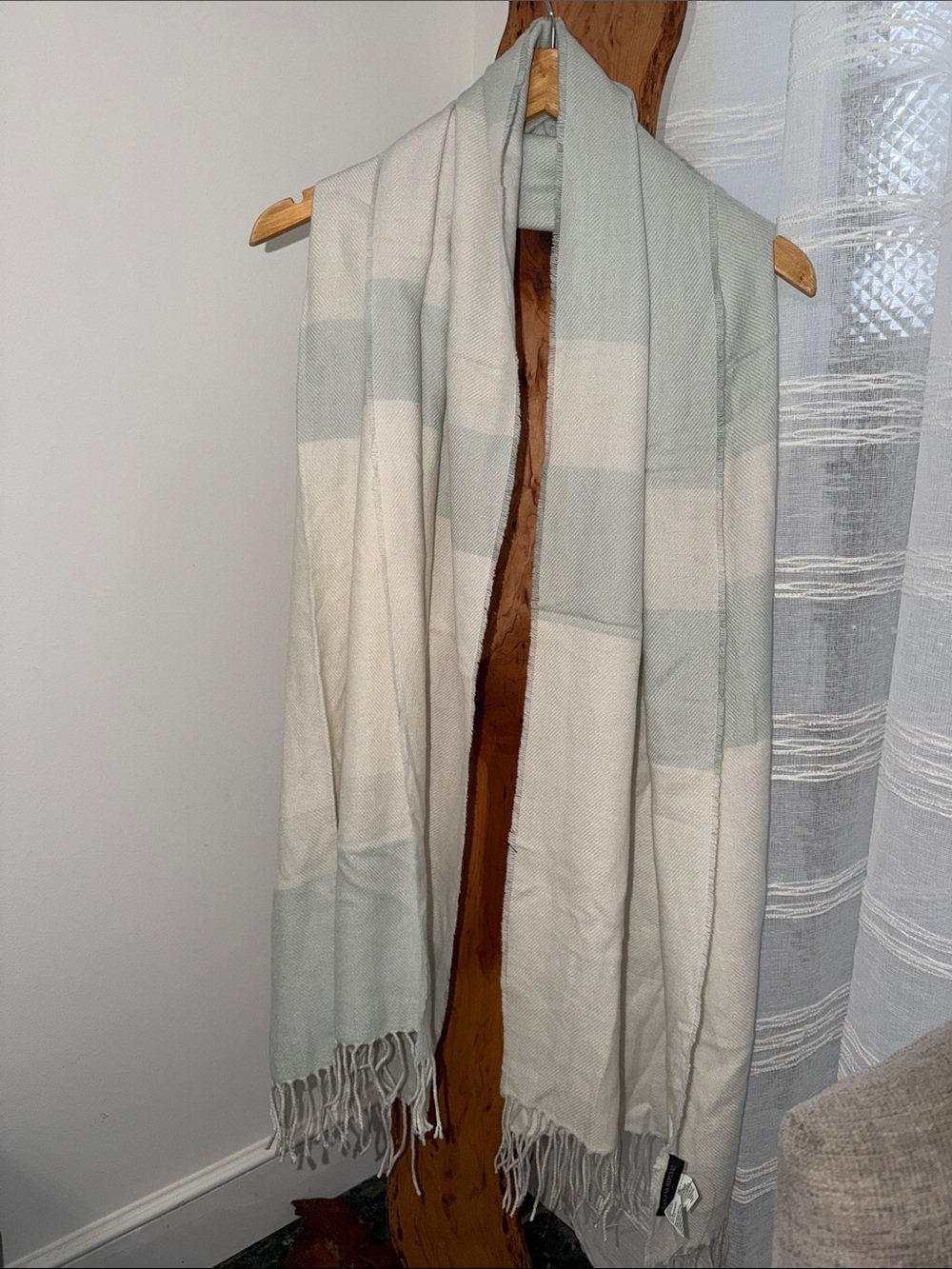 Banana Republic Light Blue and Cream Woven Throw
